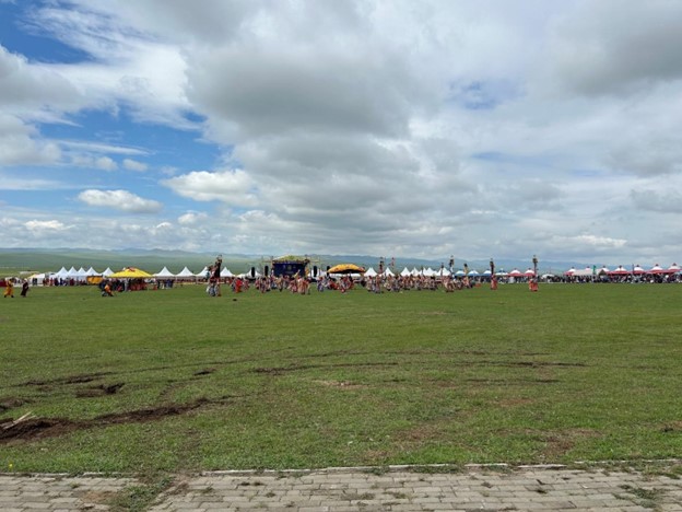 Participants in a festival gathered on a field.