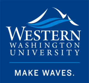 A blue background with white text that reads "Western Washington University. Make Waves."