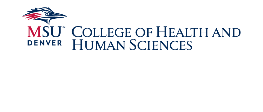The MSU Denver logo consisting of a blue and red picture of a bird's head above the words "MSU Denver," to the left of blue text that reads "College of Health and Human Sciences"